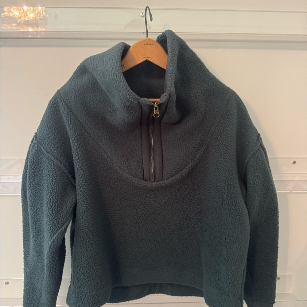 Free People Cozy Fleece Half-Zip Sweater - Dark Green